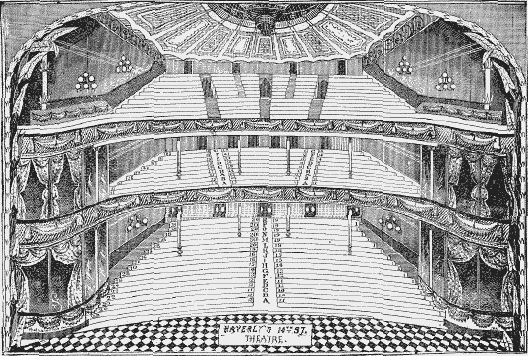 Illustration of Haverly's 14th Street Theatre></P>

<P>14th Street West of 6th Avenue<BR>
Estimated seating capacity: 1283</P>

<HR align=